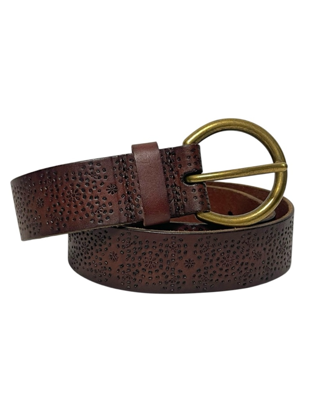 NWOT AEO Brown Leather Floral Belt XS